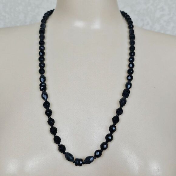 Vintage Multi Faceted Smoky Gray French Jet Black Glass Bead Necklace 25.5" Long - Picture 10 of 10